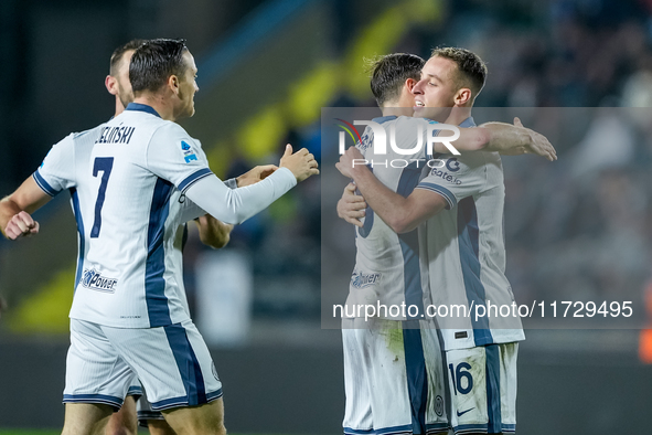 Davide Frattesi of FC Internazionale celebrates after scoring second goal during the Serie A Enilive match between Empoli FC and FC Internaz...