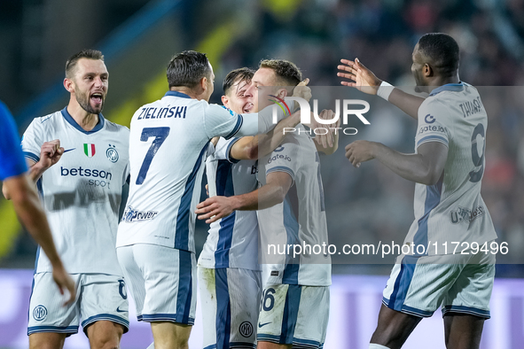 Davide Frattesi of FC Internazionale celebrates after scoring second goal during the Serie A Enilive match between Empoli FC and FC Internaz...