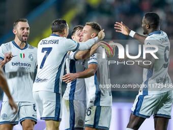 Davide Frattesi of FC Internazionale celebrates after scoring second goal during the Serie A Enilive match between Empoli FC and FC Internaz...