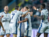 Davide Frattesi of FC Internazionale celebrates after scoring second goal during the Serie A Enilive match between Empoli FC and FC Internaz...