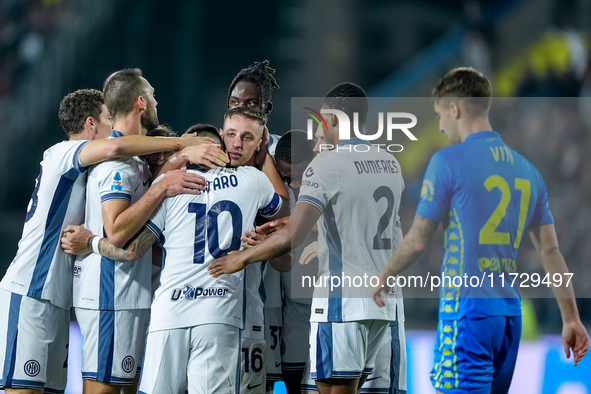 Davide Frattesi of FC Internazionale celebrates after scoring second goal during the Serie A Enilive match between Empoli FC and FC Internaz...