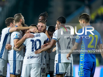 Davide Frattesi of FC Internazionale celebrates after scoring second goal during the Serie A Enilive match between Empoli FC and FC Internaz...