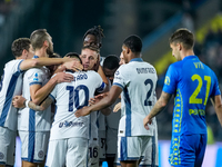 Davide Frattesi of FC Internazionale celebrates after scoring second goal during the Serie A Enilive match between Empoli FC and FC Internaz...