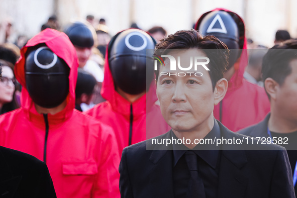 Lee Jung-jae attends the photocall for the press conference of Netflix's Squid Game Season 2 at Lucca Comics & Games in Lucca, Italy, on Oct...