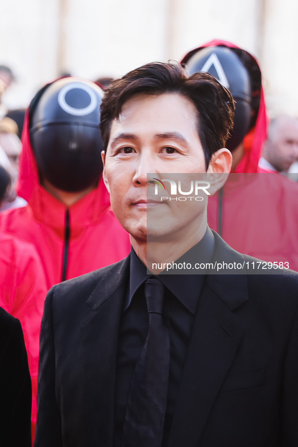 Lee Jung-jae attends the photocall for the press conference of Netflix's Squid Game Season 2 at Lucca Comics & Games in Lucca, Italy, on Oct...