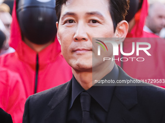 Lee Jung-jae attends the photocall for the press conference of Netflix's Squid Game Season 2 at Lucca Comics & Games in Lucca, Italy, on Oct...