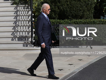 U.S. President Joe Biden departs the White House in Washington, D.C. on November 1, 2024 to travel to Philadelphia, Pennsylvania to deliver...