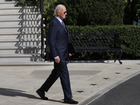 U.S. President Joe Biden departs the White House in Washington, D.C. on November 1, 2024 to travel to Philadelphia, Pennsylvania to deliver...