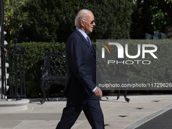 U.S. President Joe Biden departs the White House in Washington, D.C. on November 1, 2024 to travel to Philadelphia, Pennsylvania to deliver...