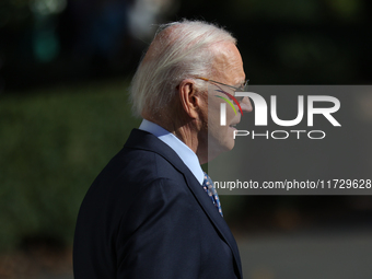 U.S. President Joe Biden departs the White House in Washington, D.C. on November 1, 2024 to travel to Philadelphia, Pennsylvania to deliver...