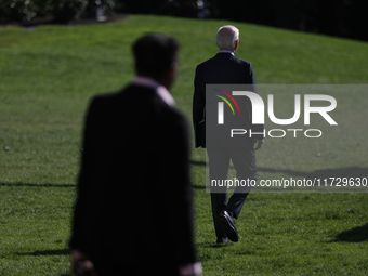 U.S. President Joe Biden departs the White House in Washington, D.C. on November 1, 2024 to travel to Philadelphia, Pennsylvania to deliver...