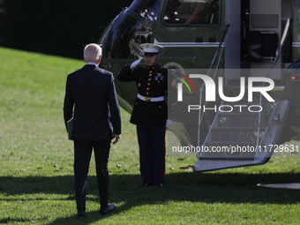 U.S. President Joe Biden departs the White House in Washington, D.C. on November 1, 2024 to travel to Philadelphia, Pennsylvania to deliver...