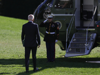 U.S. President Joe Biden departs the White House in Washington, D.C. on November 1, 2024 to travel to Philadelphia, Pennsylvania to deliver...