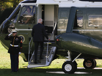 U.S. President Joe Biden departs the White House in Washington, D.C. on November 1, 2024 to travel to Philadelphia, Pennsylvania to deliver...