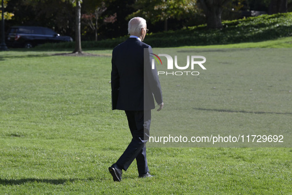 US President Joe Biden departs the White House en route to Philadelphia, Pennsylvania, on November 1, 2024, at South Lawn/White House in Was...