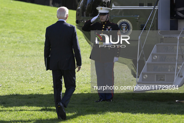 US President Joe Biden departs the White House en route to Philadelphia, Pennsylvania, on November 1, 2024, at South Lawn/White House in Was...