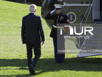 US President Joe Biden departs the White House en route to Philadelphia, Pennsylvania, on November 1, 2024, at South Lawn/White House in Was...