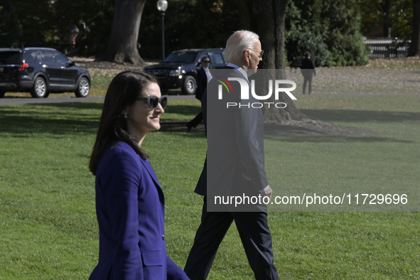 US President Joe Biden departs the White House en route to Philadelphia, Pennsylvania, on November 1, 2024, at South Lawn/White House in Was...