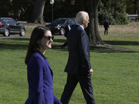 US President Joe Biden departs the White House en route to Philadelphia, Pennsylvania, on November 1, 2024, at South Lawn/White House in Was...