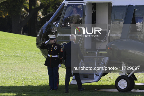 US President Joe Biden departs the White House en route to Philadelphia, Pennsylvania, on November 1, 2024, at South Lawn/White House in Was...