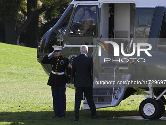 US President Joe Biden departs the White House en route to Philadelphia, Pennsylvania, on November 1, 2024, at South Lawn/White House in Was...