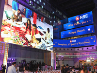 Lighting decoration is seen at the National Stock Exchange office building during Diwali, the Hindu festival of lights, in Mumbai, India, on...