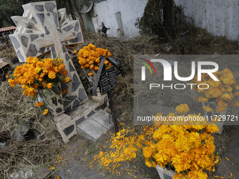 Residents of Santiago Zapotitlan in Mexico City, Mexico, on November 1, 2024, attend the old cemetery to decorate the graves of their deceas...