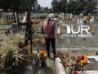 Residents of Santiago Zapotitlan in Mexico City, Mexico, on November 1, 2024, attend the old cemetery to decorate the graves of their deceas...