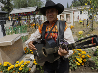 Musicians from Santiago Zapotitlan in Mexico City, Mexico, attend the old cemetery on November 1, 2024, to decorate the graves of their dece...