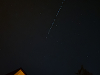 Starlink satellites passage is seen on the sky in southern Poland on November 1, 2024. (