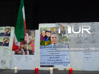 Dozens of Iranian activists participate in protests over the execution of German-Iranian citizen Jamshid Sharmahd in Cologne, Germany, on No...