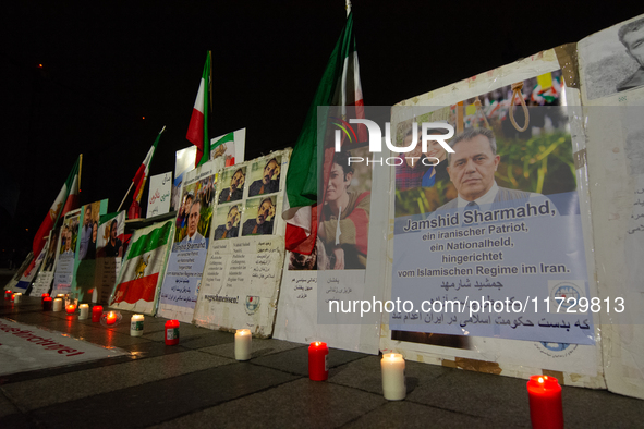 Dozens of Iranian activists participate in protests over the execution of German-Iranian citizen Jamshid Sharmahd in Cologne, Germany, on No...