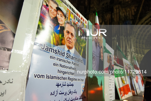 Dozens of Iranian activists participate in protests over the execution of German-Iranian citizen Jamshid Sharmahd in Cologne, Germany, on No...