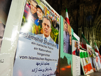 Dozens of Iranian activists participate in protests over the execution of German-Iranian citizen Jamshid Sharmahd in Cologne, Germany, on No...