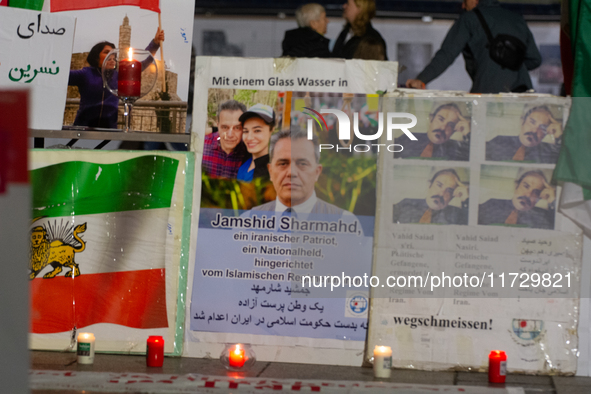 Dozens of Iranian activists participate in protests over the execution of German-Iranian citizen Jamshid Sharmahd in Cologne, Germany, on No...