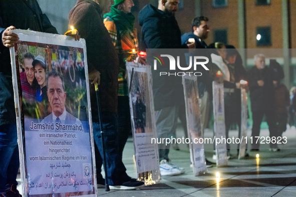 Dozens of Iranian activists participate in protests over the execution of German-Iranian citizen Jamshid Sharmahd in Cologne, Germany, on No...