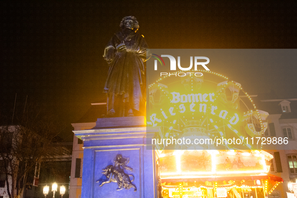 The Beethoven monument is illuminated during the ''Bonn Leuchtet'' light festival in Bonn, Germany, on November 1, 2024. 