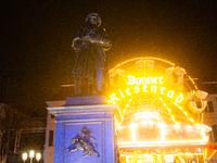 The Beethoven monument is illuminated during the ''Bonn Leuchtet'' light festival in Bonn, Germany, on November 1, 2024. (