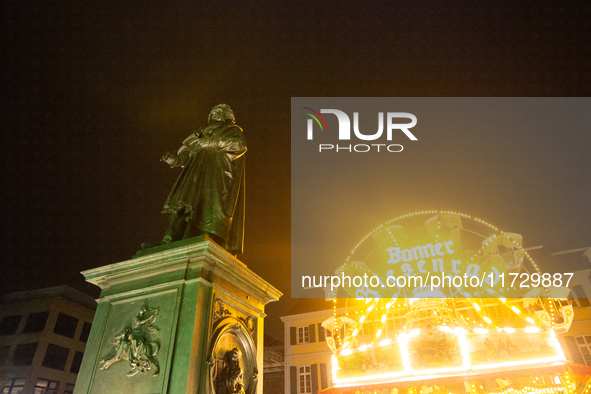 The Beethoven monument is illuminated during the ''Bonn Leuchtet'' light festival in Bonn, Germany, on November 1, 2024. 