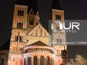 Bonner Munster, the old Catholic church, is illuminated during the ''Bonn Leuchtet'' light festival in Bonn, Germany, on November 1, 2024. (