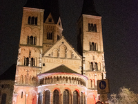 Bonner Munster, the old Catholic church, is illuminated during the ''Bonn Leuchtet'' light festival in Bonn, Germany, on November 1, 2024. (