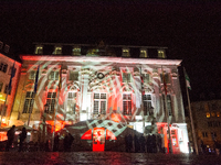 The town hall of Bonn is illuminated during the ''Bonn Leuchtet'' light festival in Bonn, Germany, on November 1, 2024. (