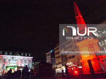 The town hall of Bonn is illuminated during the ''Bonn Leuchtet'' light festival in Bonn, Germany, on November 1, 2024. (