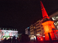 The town hall of Bonn is illuminated during the ''Bonn Leuchtet'' light festival in Bonn, Germany, on November 1, 2024. (