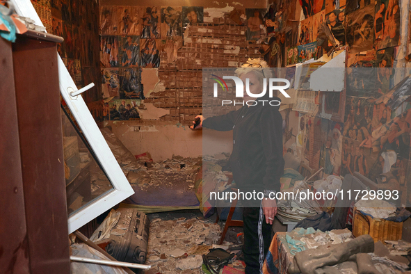 Resident Nadiia shows a room inside a house damaged by a Russian missile strike in Kharkiv, Ukraine, on November 1, 2024. NO USE RUSSIA. NO...