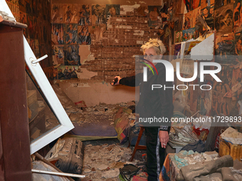 Resident Nadiia shows a room inside a house damaged by a Russian missile strike in Kharkiv, Ukraine, on November 1, 2024. NO USE RUSSIA. NO...