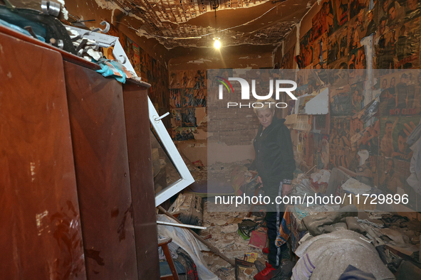 Resident Nadiia shows a room inside a house damaged by a Russian missile strike in Kharkiv, Ukraine, on November 1, 2024. NO USE RUSSIA. NO...