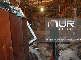 Resident Nadiia shows a room inside a house damaged by a Russian missile strike in Kharkiv, Ukraine, on November 1, 2024. NO USE RUSSIA. NO...