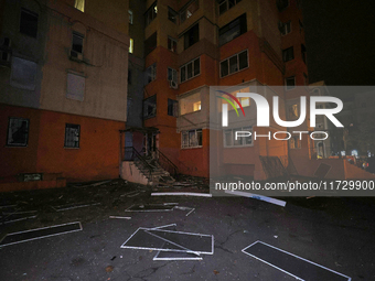 An apartment block is damaged by a Russian missile strike in Kharkiv, Ukraine, on November 1, 2024. NO USE RUSSIA. NO USE BELARUS. (