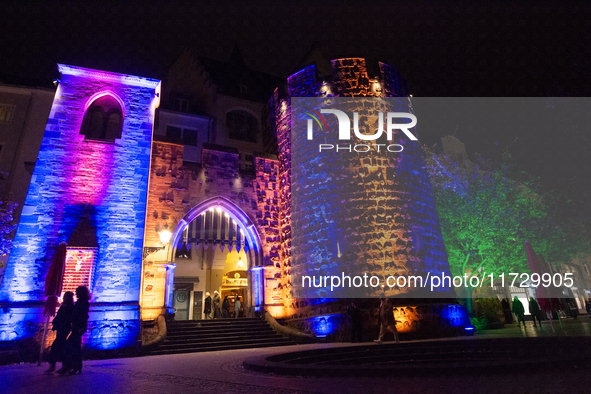 Sterntor Bonn is illuminated during the ''Bonn Leuchtet'' light festival in Bonn, Germany, on November 1, 2024. 